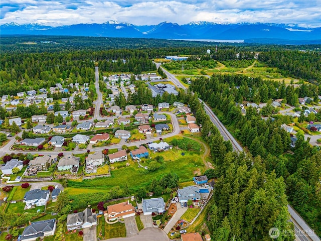 7819 Amethyst Loop NW, Silverdale, WA 98383 - aerial overview of property's location featuring a forest, a mountain backdrop, and nearby suburban area
