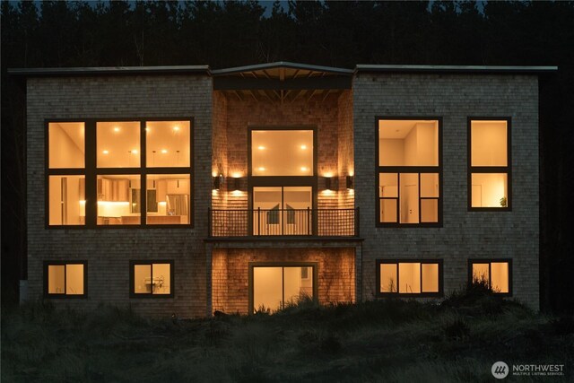 27208 J Ln, Ocean Park, WA 98640 - back of house featuring a balcony and brick siding