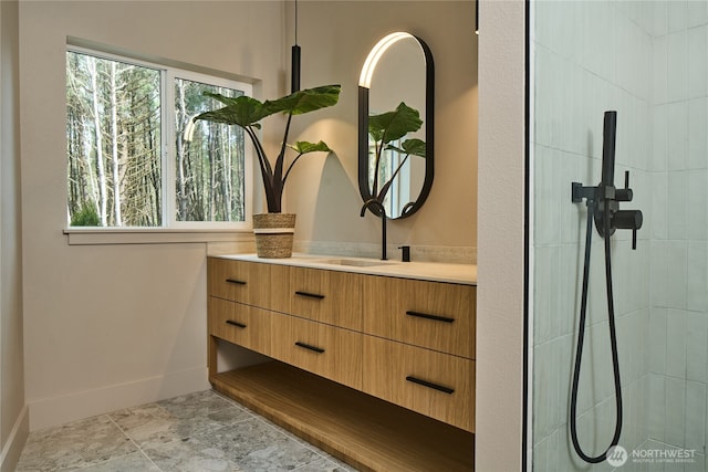 27208 J Ln, Ocean Park, WA 98640 - full bath with vanity, baseboards, and tiled shower
