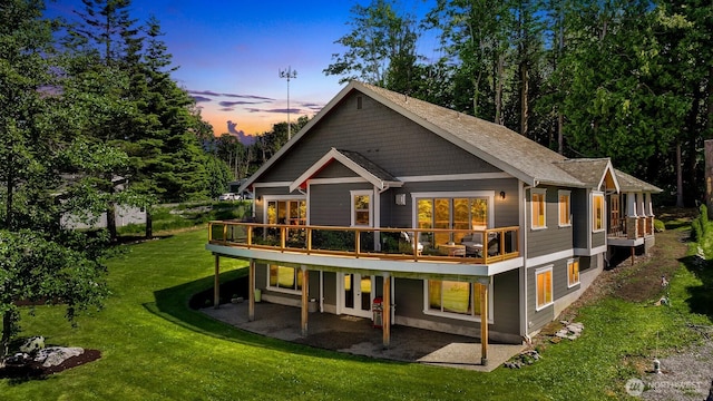 5496 Grandview Rd, Blaine, WA 98230 - rear view of property with a patio area, a yard, and a wooden deck