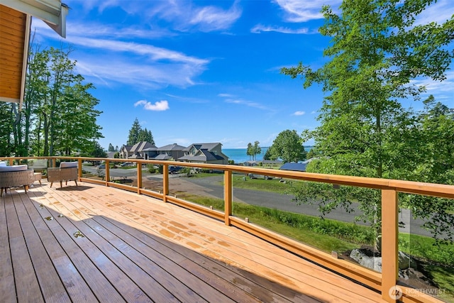 5496 Grandview Rd, Blaine, WA 98230 - wooden deck featuring a water view and outdoor lounge area