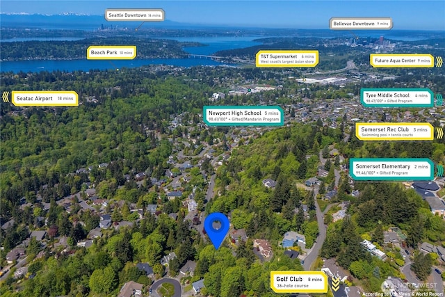 13707 SE 51st Pl, Bellevue, WA 98006 - bird's eye view of a large body of water and a forest