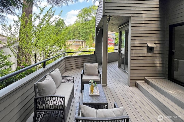 13707 SE 51st Pl, Bellevue, WA 98006 - wooden deck with an outdoor living space