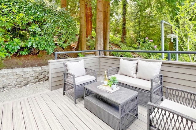 13707 SE 51st Pl, Bellevue, WA 98006 - wooden deck with an outdoor hangout area