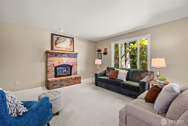 3924 Montgomery Ct, Mount Vernon, WA 98274 - carpeted living area featuring a fireplace and baseboards