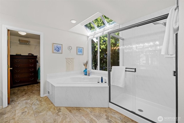 3924 Montgomery Ct, Mount Vernon, WA 98274 - full bathroom with a skylight, a garden tub, a stall shower, and a walk in closet