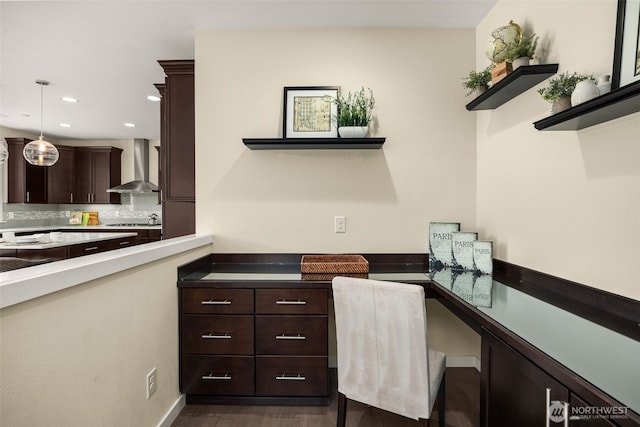 office area featuring recessed lighting and dark wood-type flooring