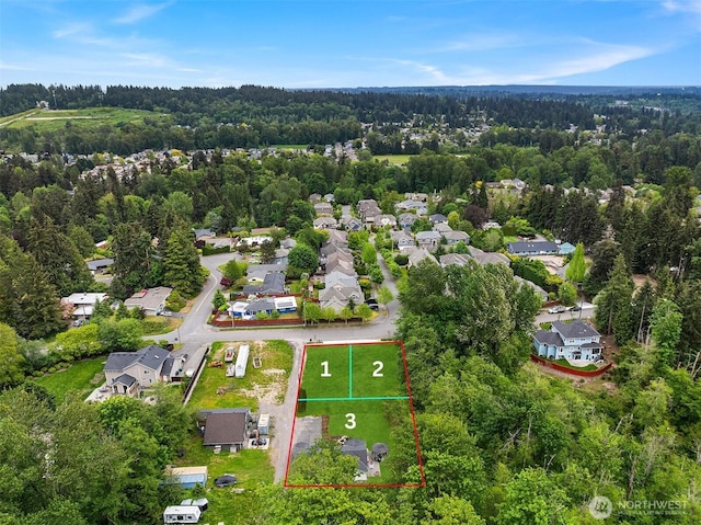23516 20th Ave W, Bothell, WA 98021 - aerial perspective of suburban area featuring a forest and property parcel outlined