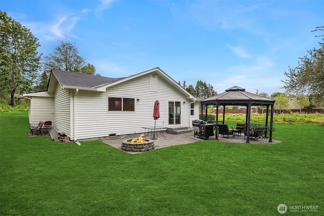 23516 20th Ave W, Bothell, WA 98021 - back of property with an outdoor fire pit, a patio, a lawn, and a gazebo