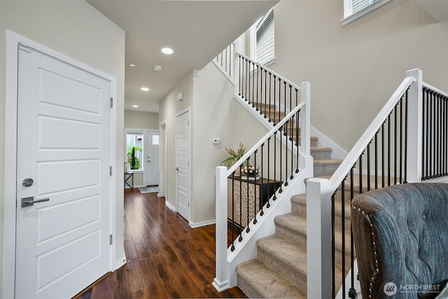 1832 144th Ln SW, Lynnwood, WA 98087 - staircase featuring wood finished floors, recessed lighting, and baseboards