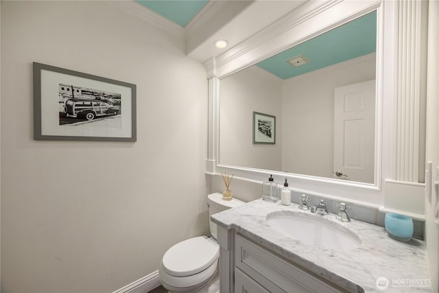 9209 SE 57th St, Mercer Island, WA 98040 - bathroom featuring crown molding, vanity, and toilet