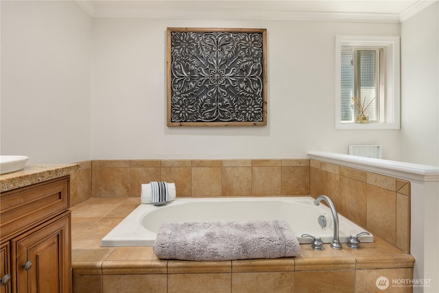 9209 SE 57th St, Mercer Island, WA 98040 - full bathroom featuring a garden tub, crown molding, and vanity