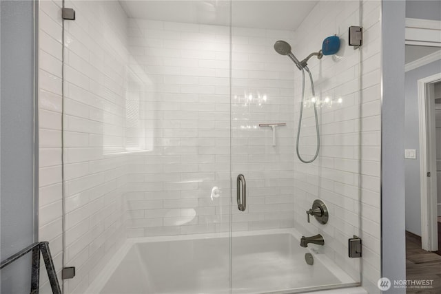 9209 SE 57th St, Mercer Island, WA 98040 - bathroom featuring bath / shower combo with glass door and ornamental molding