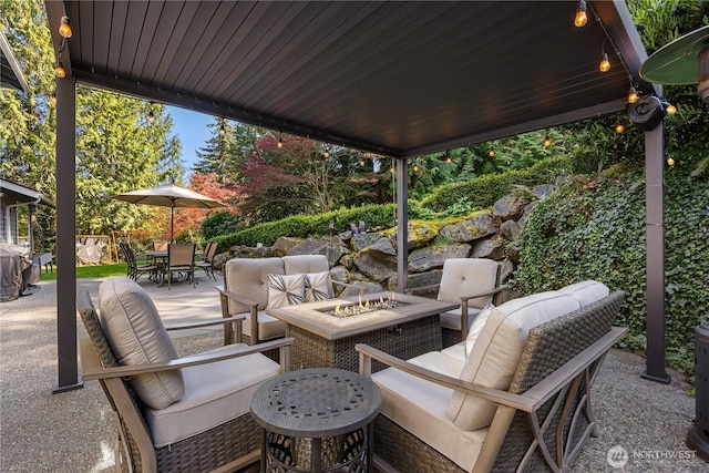 9209 SE 57th St, Mercer Island, WA 98040 - view of patio with an outdoor living space with a fire pit and a grill