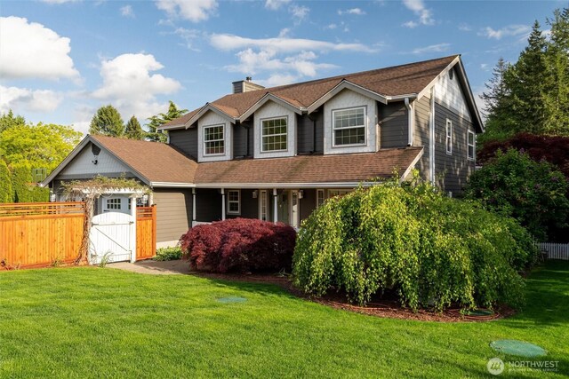 4279 H Street Rd, Blaine, WA 98230 - view of front of property with a gate, a chimney, and a shingled roof