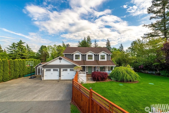 4279 H Street Rd, Blaine, WA 98230 - traditional-style home with a chimney, covered porch, asphalt driveway, and an attached garage