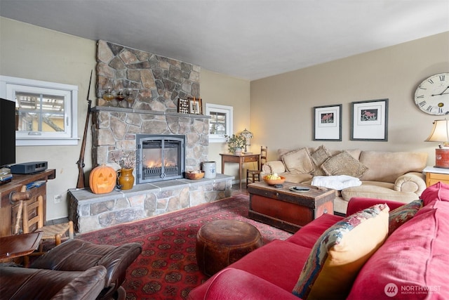 5367 Barr Rd, Ferndale, WA 98248 - living room featuring a stone fireplace