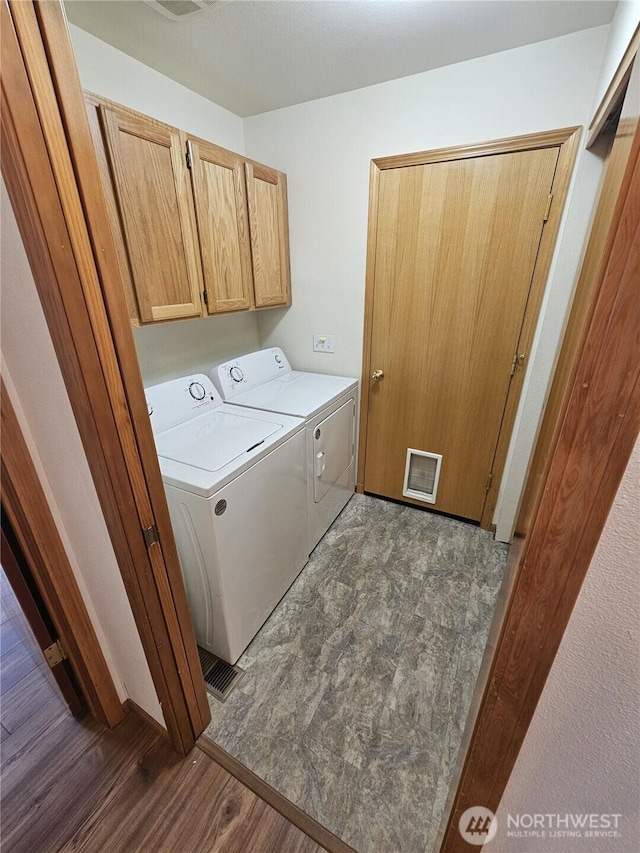 1114 Sinclair Way Unit 63, Burlington, WA 98233 - washroom featuring washer and clothes dryer, cabinet space, and dark wood-style floors