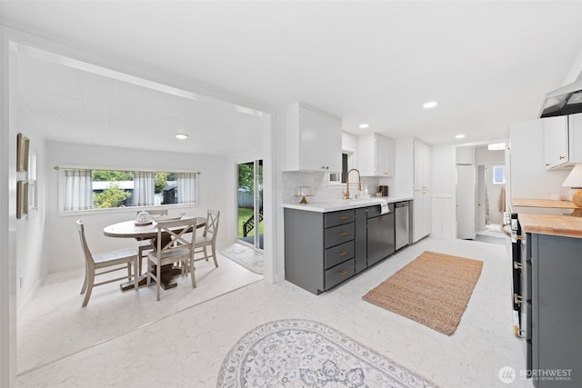 6709 E I St, Tacoma, WA 98404 - kitchen featuring gray cabinets, dishwasher, white cabinets, a sink, and recessed lighting