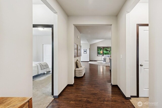 1310 Maple Ave, Snohomish, WA 98290 - hall featuring dark wood-style flooring and lofted ceiling