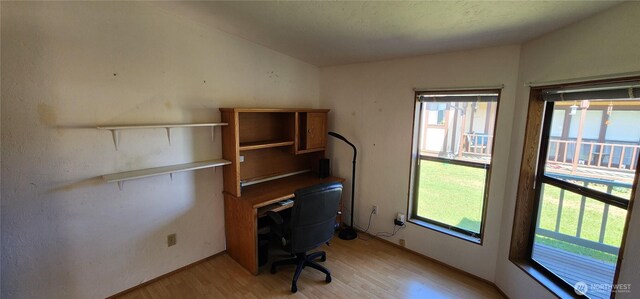 82 Marjory Ln, Sequim, WA 98382 - unfurnished office featuring light wood-style flooring and vaulted ceiling