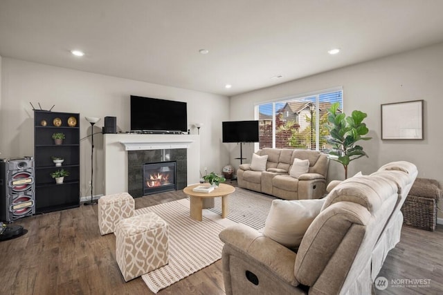 8657 Atlas Ave NE, Lacey, WA 98516 - living area featuring wood finished floors, recessed lighting, and a fireplace