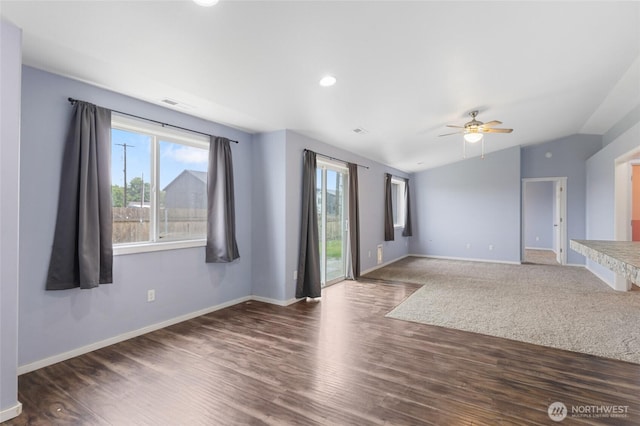 600 S County Rd, Warden, WA 98857 - unfurnished living room with healthy amount of natural light, baseboards, wood finished floors, ceiling fan, and recessed lighting