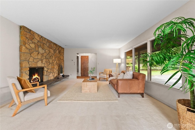 907 Baker St, Bellingham, WA 98225 - living area featuring a stone fireplace and carpet flooring
