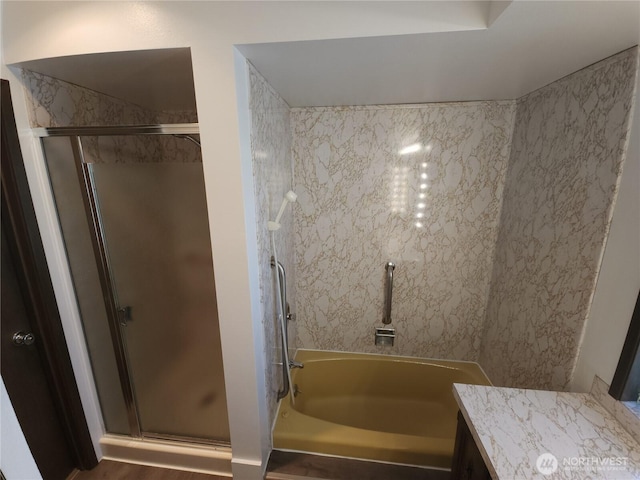 116 W 4th, Port Angeles, WA 98362 - full bathroom with a stall shower, a garden tub, and vanity