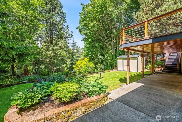 4528 SW 316th Pl, Federal Way, WA 98023 - view of green lawn with stairs and a wooden deck