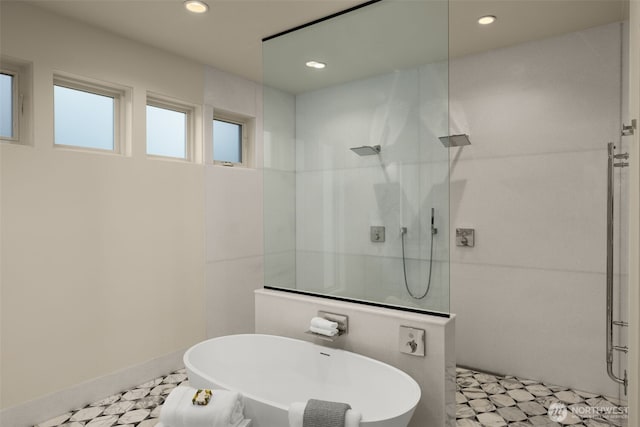 8926 NE 36th St, Yarrow Point, WA 98004 - full bath with a walk in shower, recessed lighting, and a soaking tub