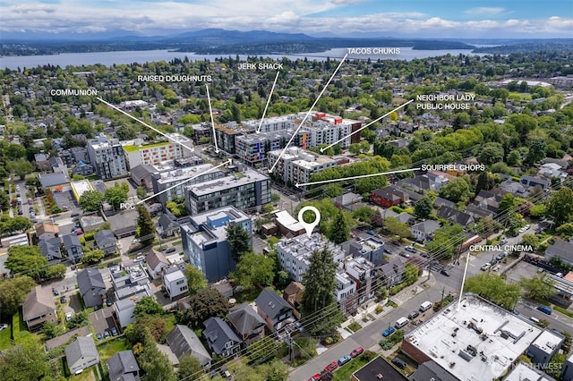 1406 21st Ave Unit A, Seattle, WA 98122 - aerial overview of property's location with a water and mountain view and property boundaries highlighted