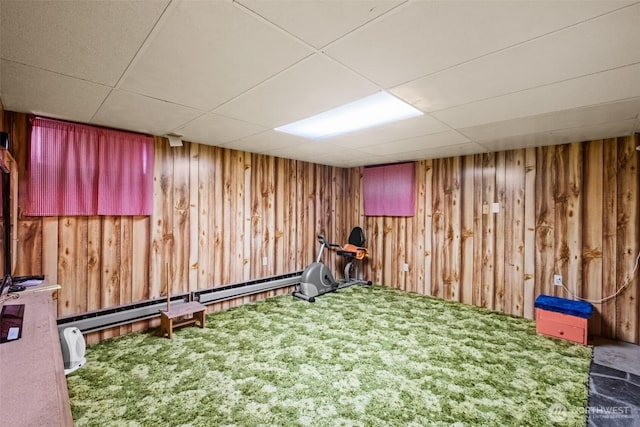 513 K St SW, Quincy, WA 98848 - game room featuring carpet, wood walls, and a paneled ceiling