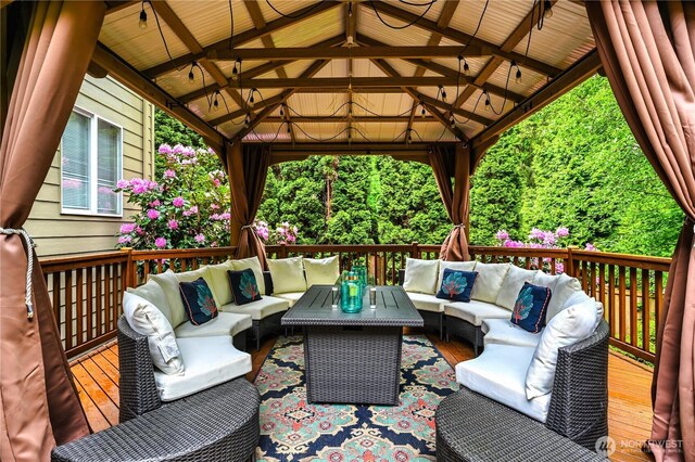 20524 73rd Dr SE, Snohomish, WA 98296 - wooden terrace featuring a gazebo and an outdoor hangout area