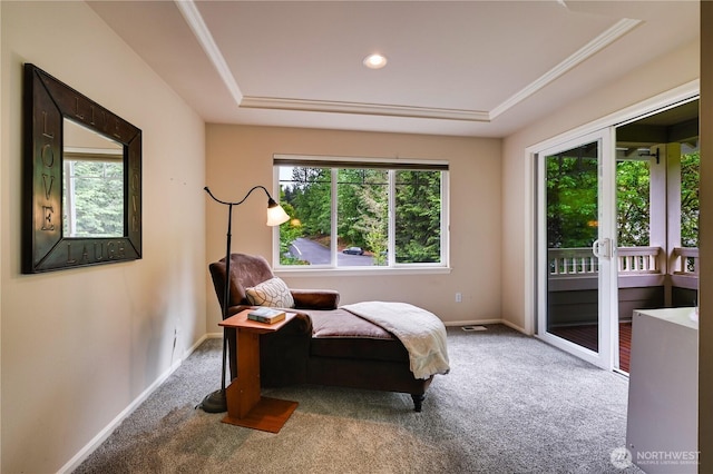 20524 73rd Dr SE, Snohomish, WA 98296 - sitting room with carpet, a raised ceiling, baseboards, and recessed lighting