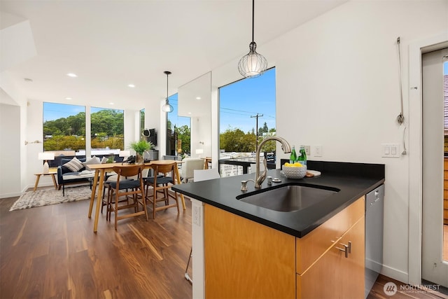 3818 S Hudson St Unit A, Seattle, WA 98118 - kitchen with a sink, dark countertops, healthy amount of natural light, and recessed lighting