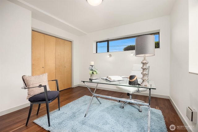 3818 S Hudson St Unit A, Seattle, WA 98118 - office area featuring baseboards and dark wood-type flooring