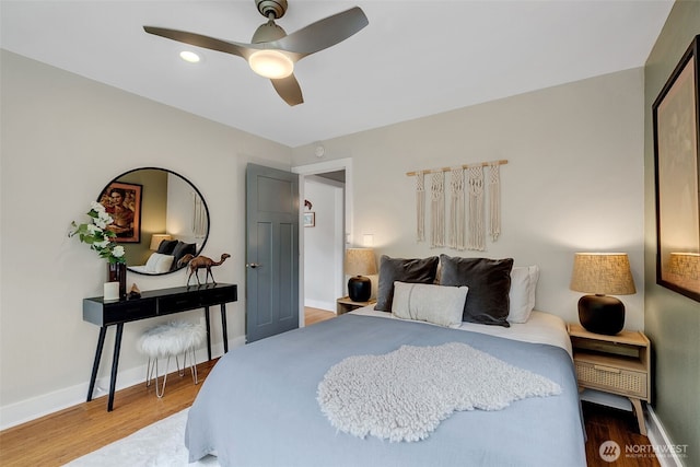 9419 39th Ave S, Seattle, WA 98118 - bedroom featuring wood finished floors, baseboards, ceiling fan, and recessed lighting