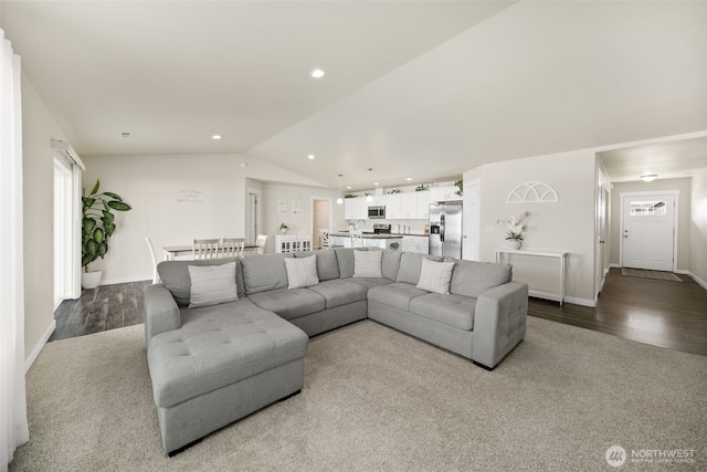 1620 2nd Ave SW, Quincy, WA 98848 - living area with vaulted ceiling, dark wood-style flooring, baseboards, and recessed lighting