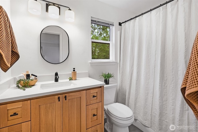 10820 NE 144th Ct, Kirkland, WA 98034 - bathroom with vanity, toilet, and a shower with shower curtain