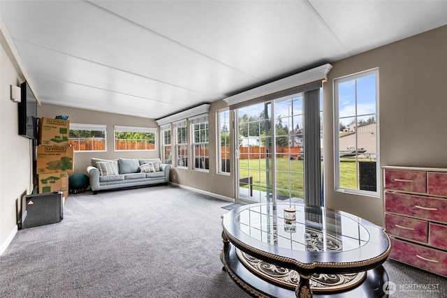 3001 163rd St E, Tacoma, WA 98446 - sunroom / solarium featuring carpet floors, vaulted ceiling, and baseboards