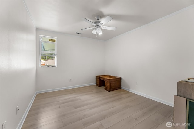 3001 163rd St E, Tacoma, WA 98446 - empty room featuring a ceiling fan, light wood finished floors, crown molding, and baseboards