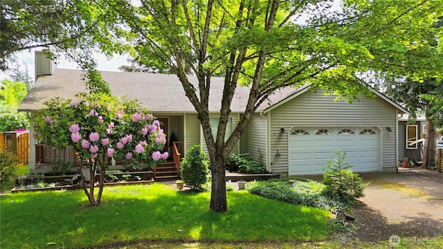 21849 SE 266th Pl, Maple Valley, WA 98038 - view of front of property with an attached garage, driveway, a front lawn, and a chimney