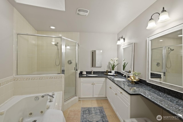 820 173rd Ave NE, Bellevue, WA 98008 - bathroom with a shower stall, tile patterned flooring, a whirlpool tub, and double vanity