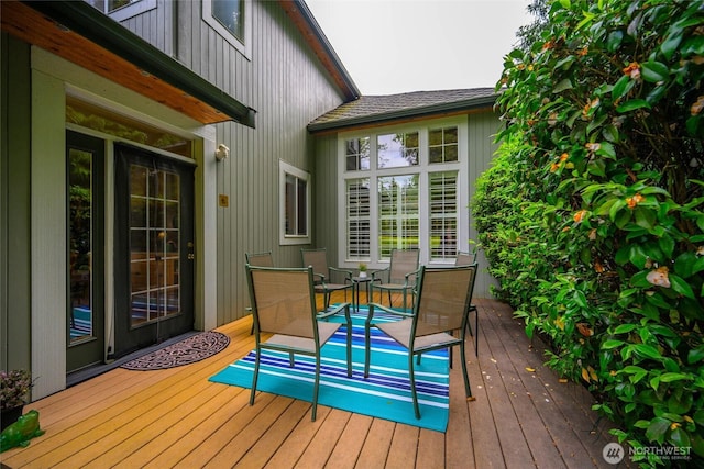 5426 Quail Run, Blaine, WA 98230 - wooden terrace with outdoor dining area