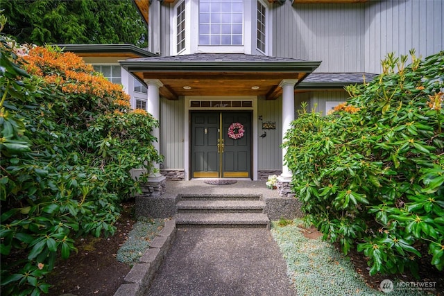 5426 Quail Run, Blaine, WA 98230 - doorway to property with stone siding