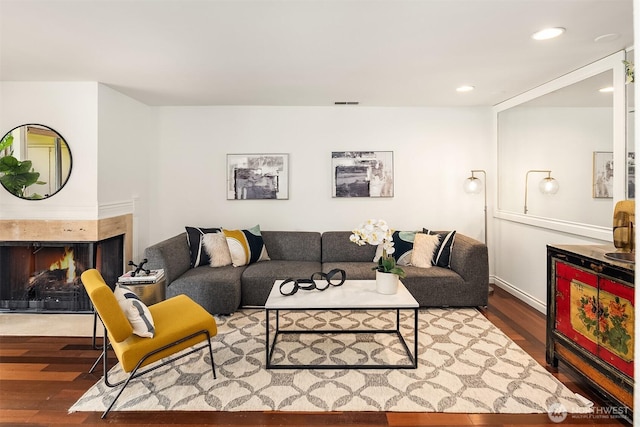 16929 Inglewood Rd NE Unit C206, Kenmore, WA 98028 - living area with wood finished floors, a multi sided fireplace, and recessed lighting