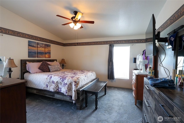 1427 100th St SW Unit 57, Everett, WA 98204 - carpeted bedroom featuring vaulted ceiling and ceiling fan
