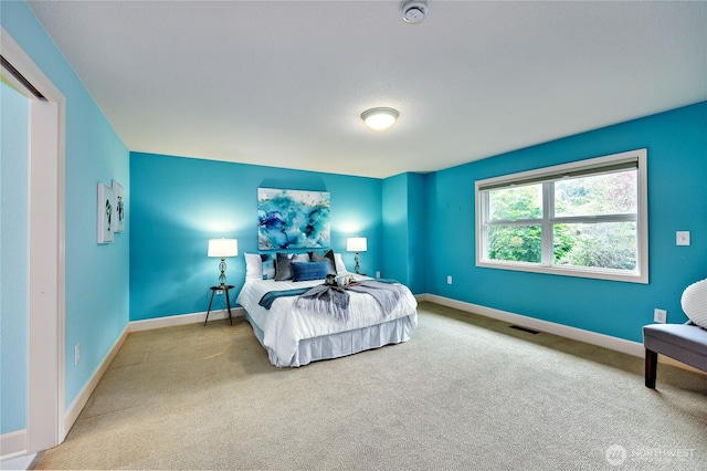 bedroom featuring carpet flooring and baseboards