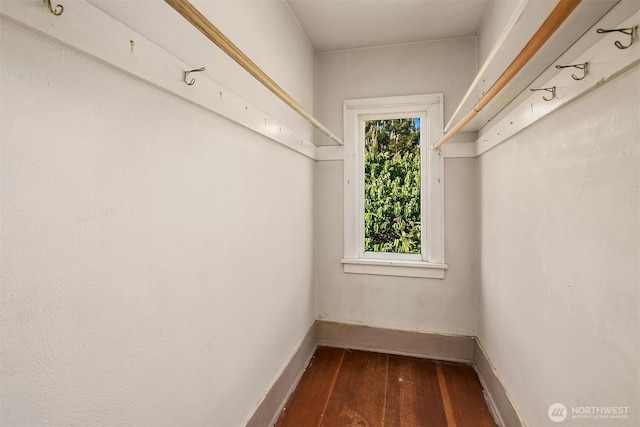 spacious closet with dark wood-type flooring